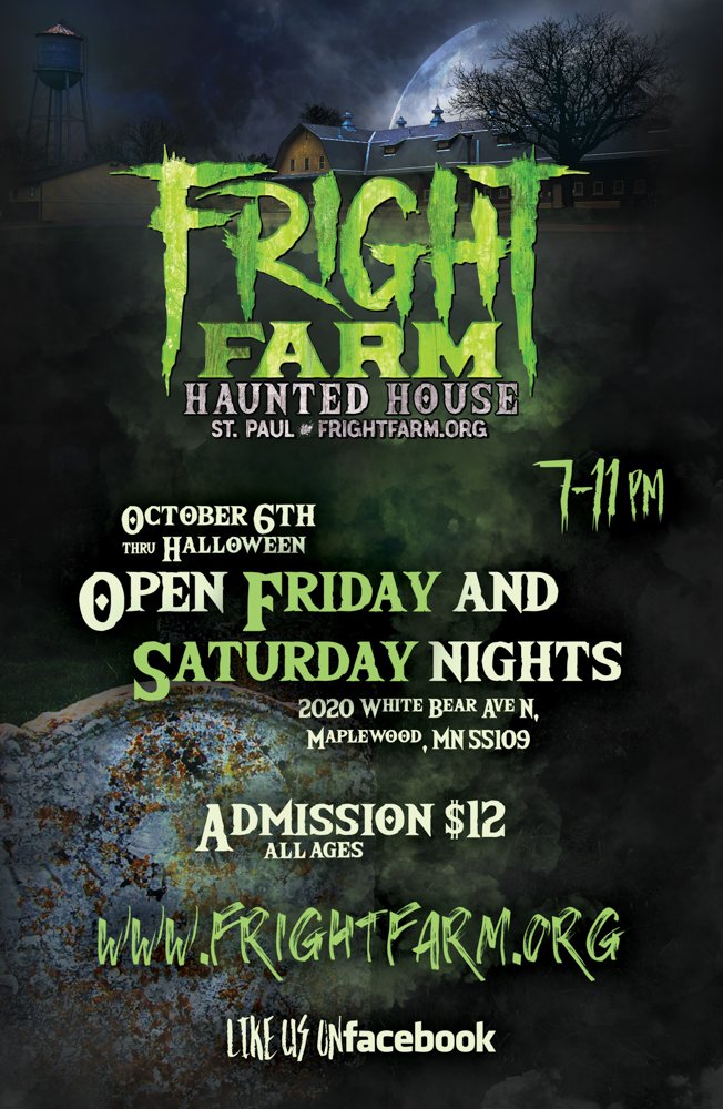 RamseySheriff's tweet photo. If it's Friday,
it's FRIGHT FARM time!
Proceeds benefit the #nonprofit Ramsey County Sheriff's Foundation.
#haunted #spooky #mnevent https://t.co/oktduLMXtc