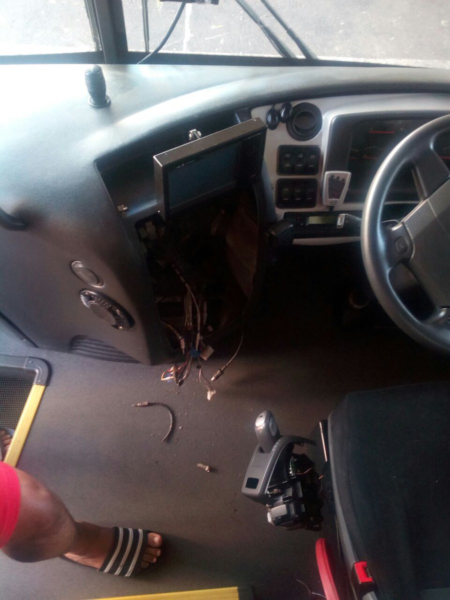 TumiKgabo's tweet photo. New order emerges from chaos... #apmbus got vandalized in PE earlier today.. 3rd attack is 24hrs #apmbus @MbalulaFikile https://t.co/hRs8KRXNOG