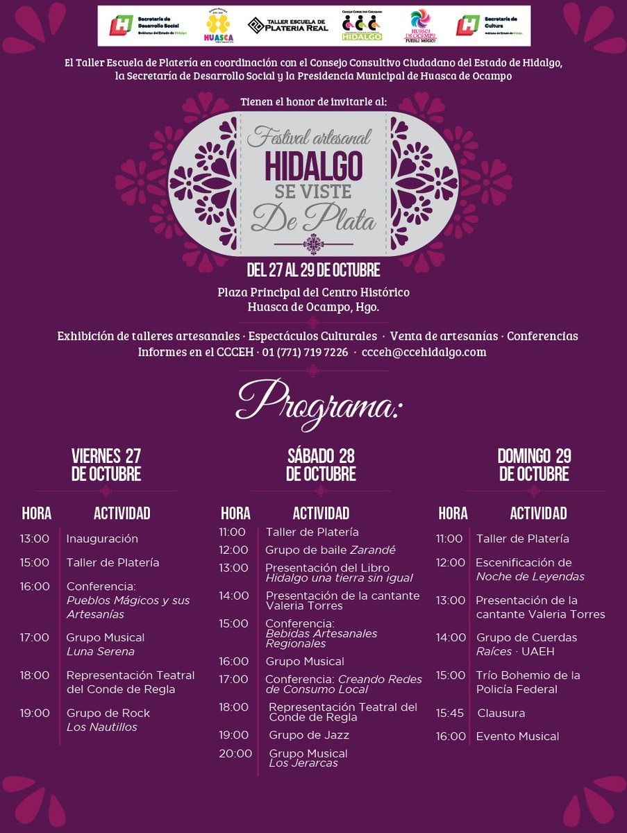 cccactopan's tweet photo. Festival Artesanal "Hidalgo se viste de plata"
27 de octubre a las 13:00 horas
Plaza Principal de Huasca de Ocampo, Hidalgo.
¡Los esperamos! https://t.co/Ea48caVlqU