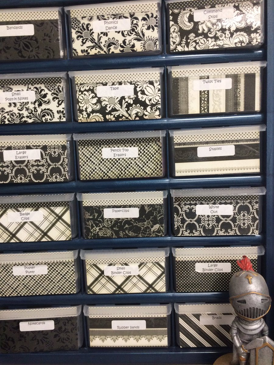 LeaStutzman's tweet photo. Organizational tip...quick &amp; easy supply drawers made from hardware organizers. Jazz them up w/ scrapbook paper. #KLSDStaff #ntherightplace https://t.co/83NulUyOIh