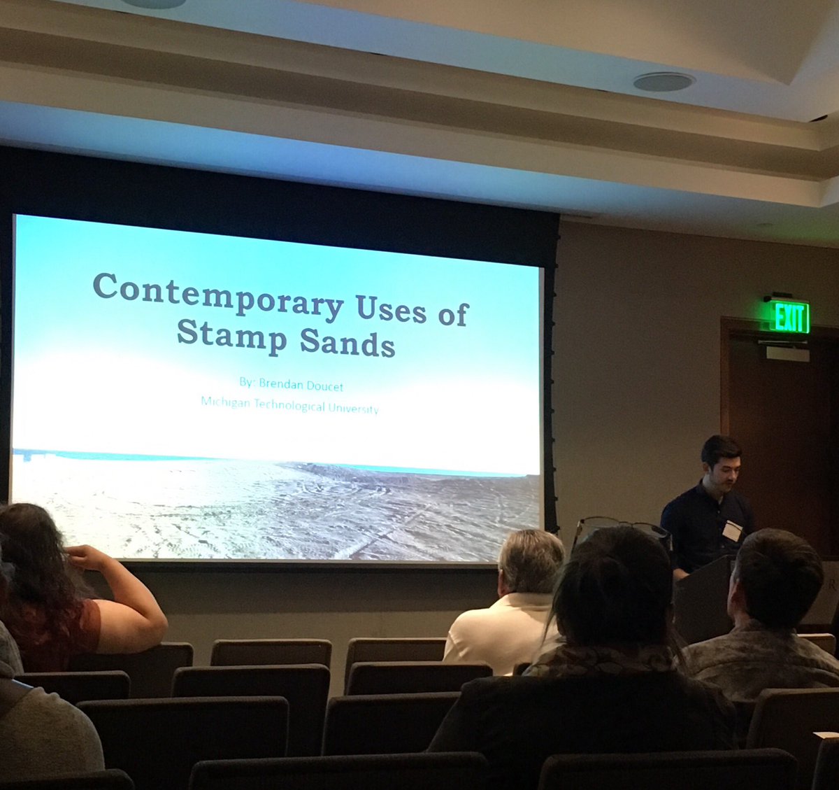 AnthroAtWayne's tweet photo. Anthro alum Brendan Doucet ‘16, now MTU MA student @michigantech, gives his 1st major conference presentation! #MAC17 @UnearthDetroit https://t.co/FmSDytXTfP