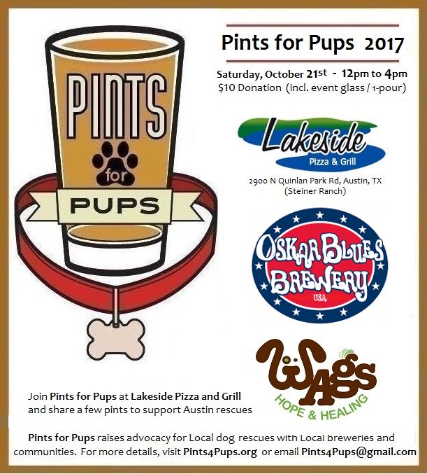 Pints4Pups's tweet image. We'll be @Lakeside_Pizza pouring some @OskarBluesATX for @WagsHopeHealing !!!  Come out and crack open a can with us.