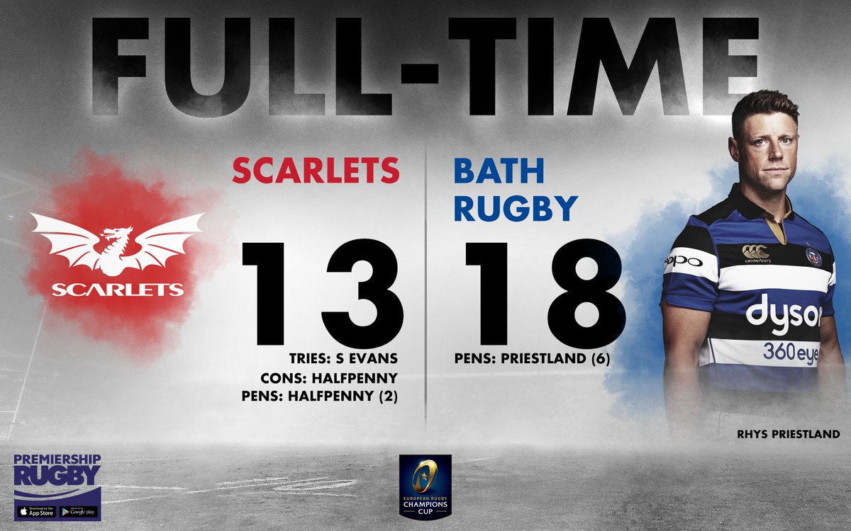 premrugby's tweet photo. FT: @scarlets_rugby 13 - 18 @bathrugby 

Great win for Bath 💪 as they hold off Scarlets away from home

#ChampionsCup https://t.co/jo0Cnh6gnO