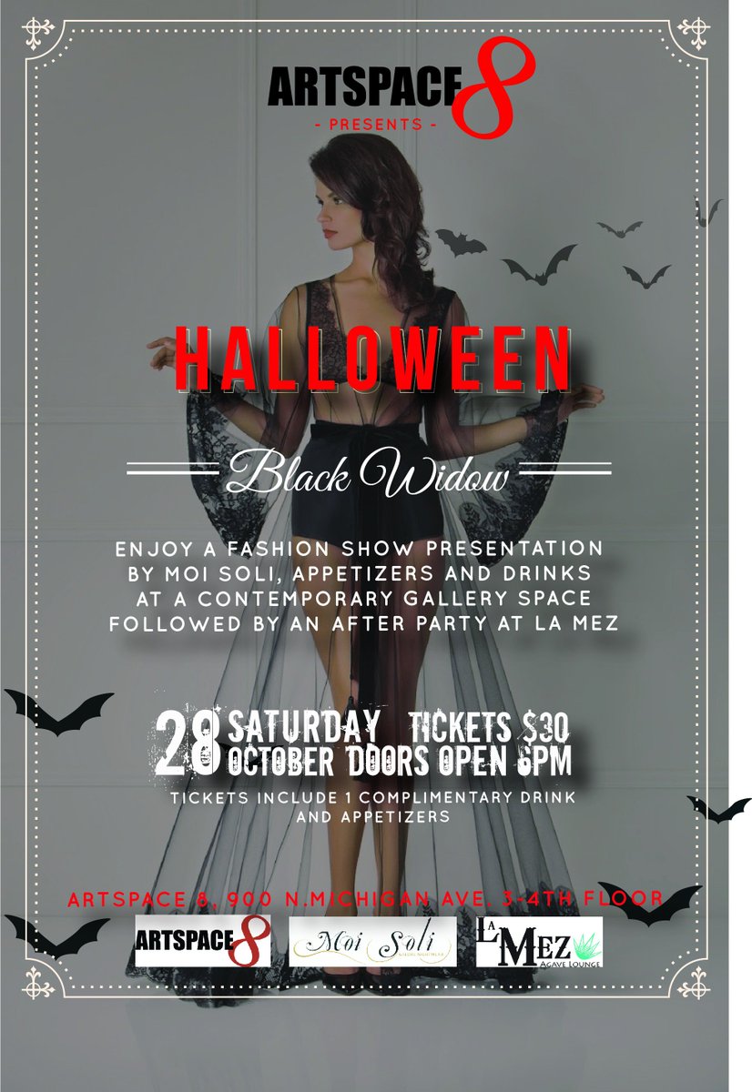 Artspace_8's tweet photo. The Black Widow Halloween Event
Moi Soli Fashion Show, food, bar, music
Oct. 28th, 6pm-9pm, at @Artspace_8 

https://t.co/GBW7P67II8 https://t.co/w1COp4PaKt