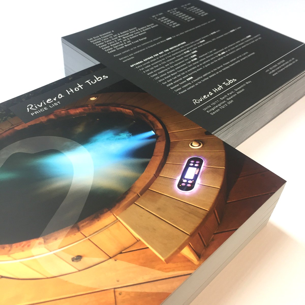 SlimDesignPrint's tweet photo. Premium #square #price #lists #designed and #printed for Riviera Hot Tubs. Finished in matt laminate for a real upper class look. https://t.co/NqYnJ86qum