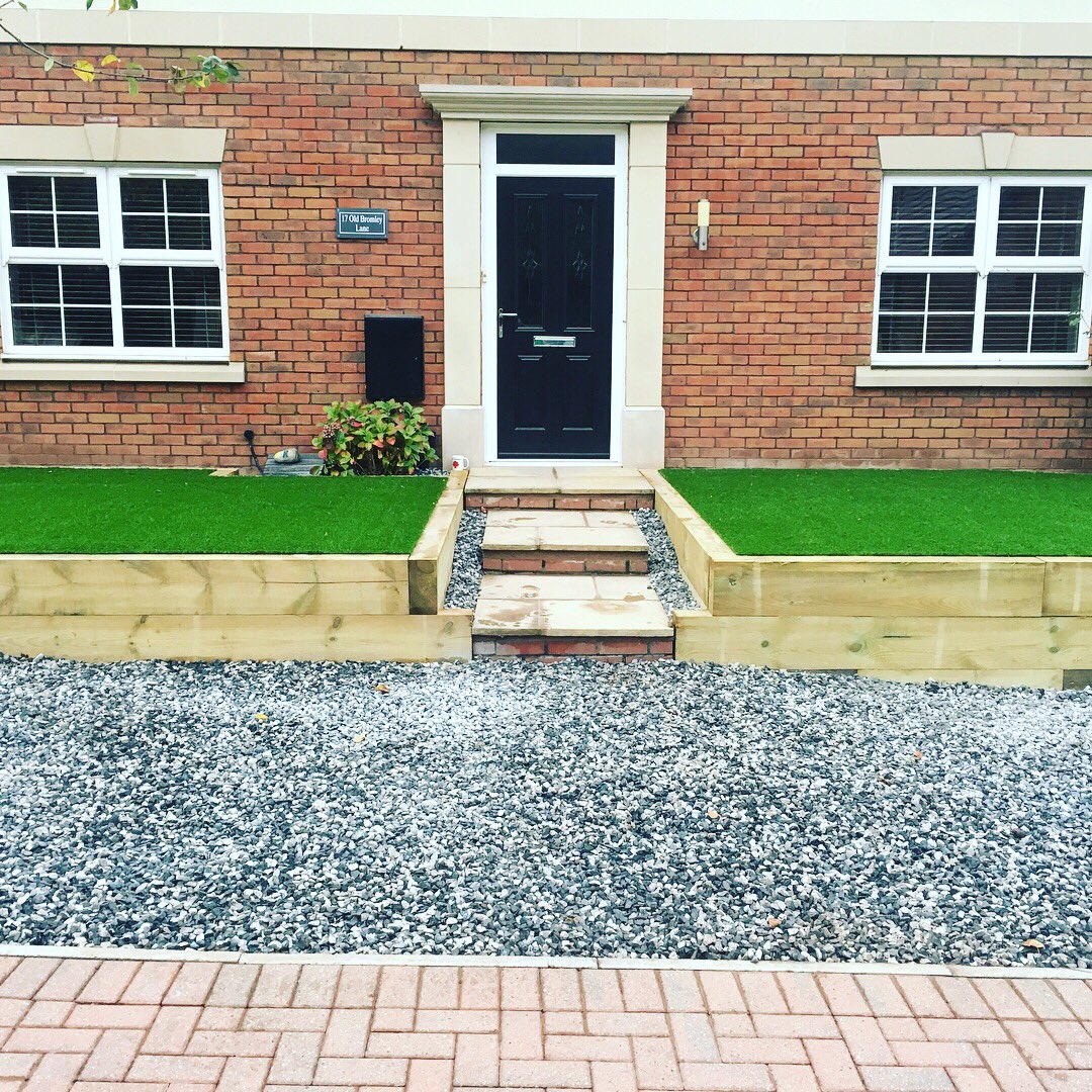 CMArtificial's tweet photo. A recently completed project using @Trulawn_grass prestige, new sleepers and black and white gravel #artificialgrass #hereford #garden https://t.co/gccx3las7C