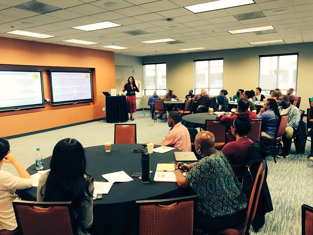 GA_HIVAdvocacy's tweet photo. @GAEquality’s Chanel Haley talks to homeless shelters about working well with clients who are trans. #AskTestLinkATL https://t.co/AE49N3BF96
