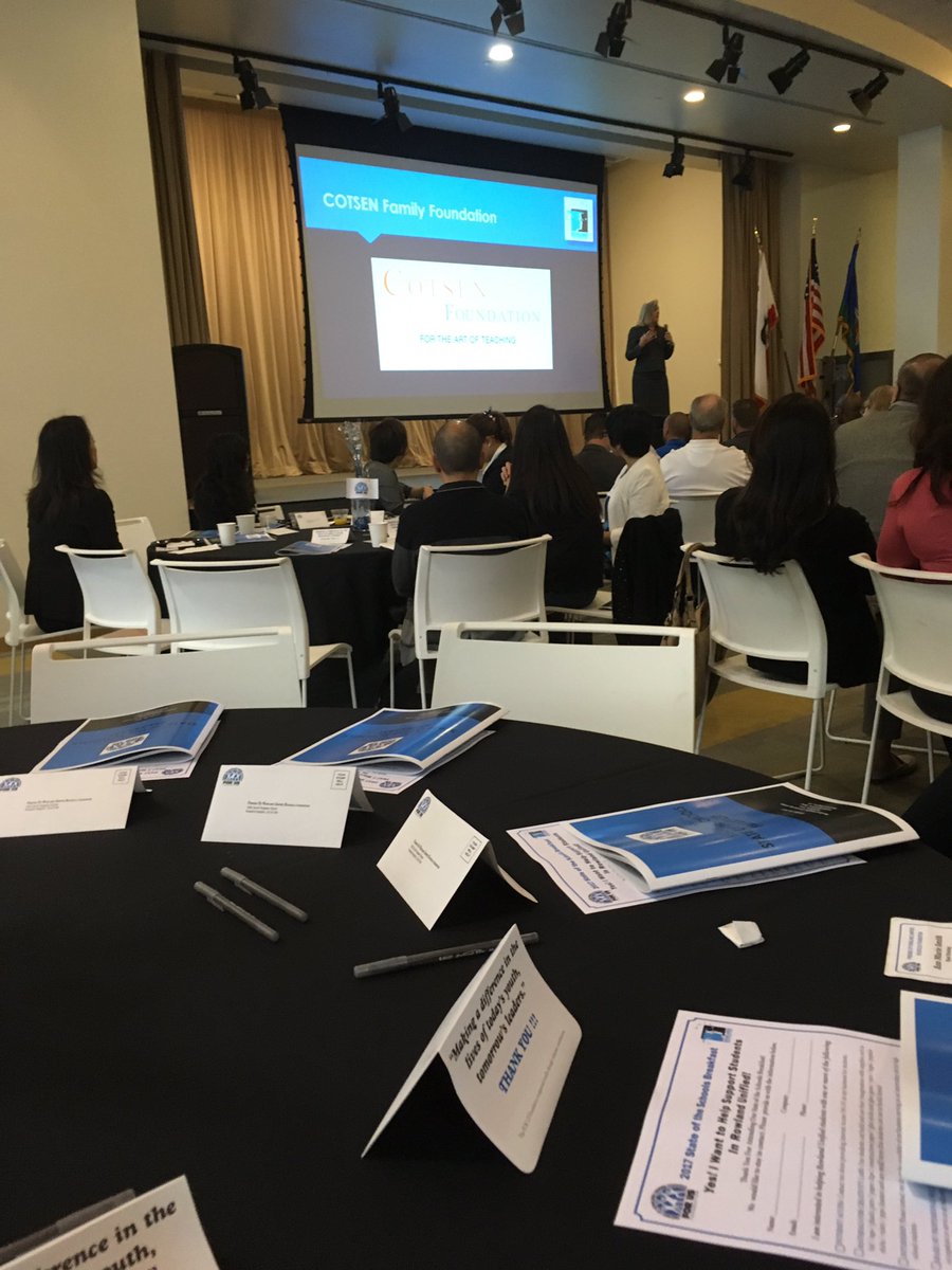 Fantastic State of the Schools Breakfast hosted by <a href="/_JulieMitchell_/">Julie Mitchell</a> <a href="/RowlandSchools/">Rowland Schools</a> includes a thank you to <a href="/CotsenAoT/">ART of TEACHING</a> for the partnership.