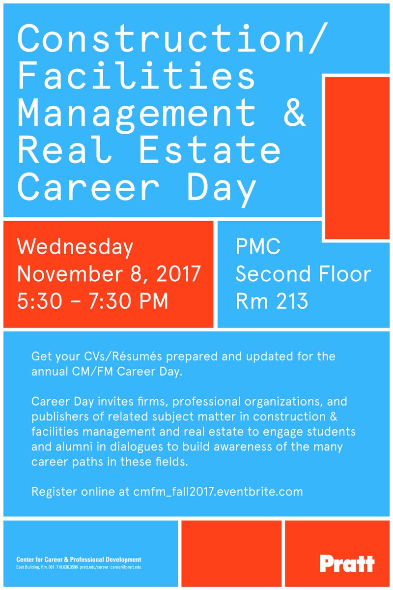 PrattCMFM's tweet photo. Career Day is coming up! Don't forget to register at https://t.co/WTfPc22ATo November 8 at PMC https://t.co/p8Z8xHEMNR