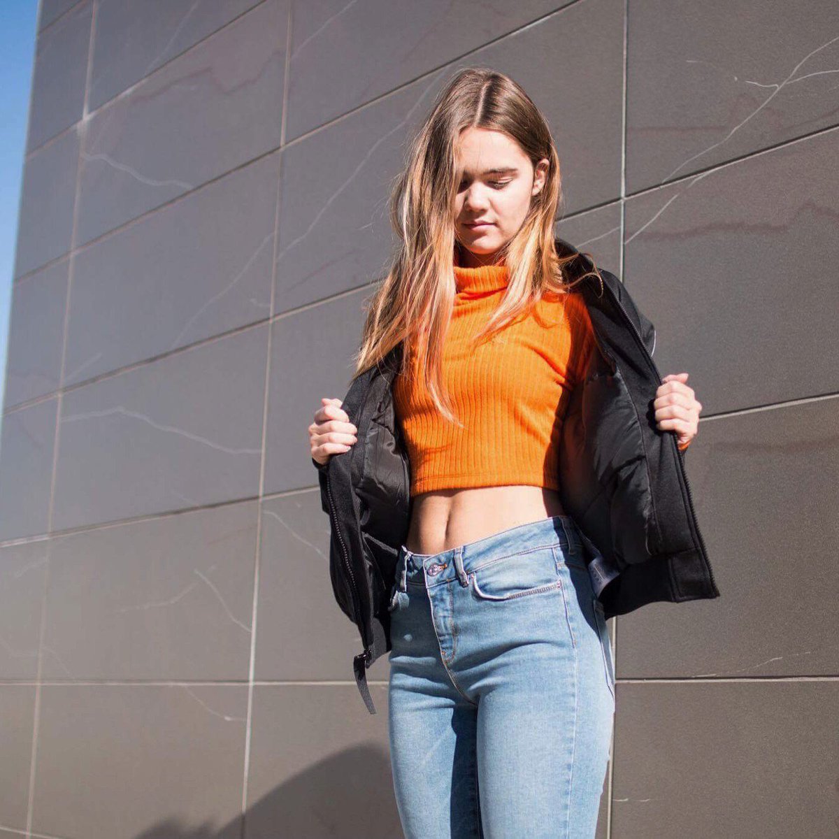 wlknstore's tweet photo. @motelrocks elena crop top turtleneck available in every location. Paired with the @adidasoriginals BB bomber jacket. https://t.co/mYg1j2J10w