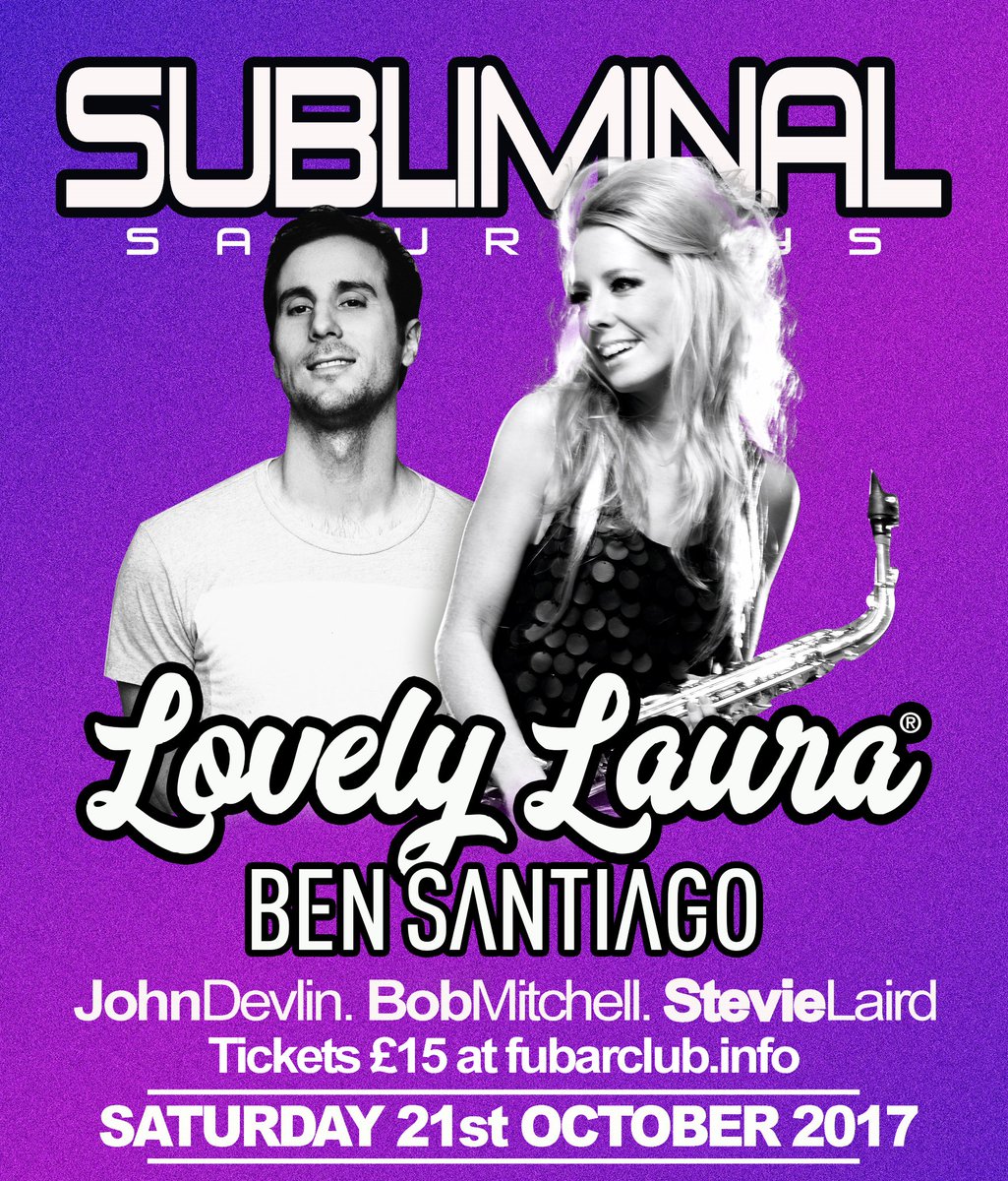 Fubar Stirling (@fubarstirling) on Twitter photo Tomorrow is one of the biggest nights of the year, <a href="/lovelylaurasax/">Lovely Laura</a> and <a href="/bensantiago/">Ben Santiago</a> here at Fubar! Get down from 10pm for last tickets! Tomorrow is one of the biggest nights of the year, <a href="/lovelylaurasax/">Lovely Laura</a> and <a href="/bensantiago/">Ben Santiago</a> here at Fubar! Get down from 10pm for last tickets!