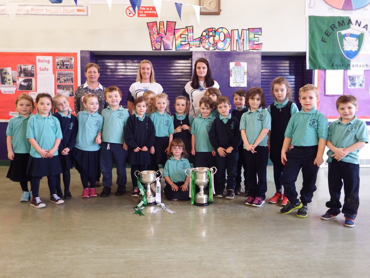StMartinsPS's tweet photo. We were delighted to welcome Aisling Maguire and Shauna Hamilton (past pupils) with silverware recently won by @FermanaghGAA Ladies. https://t.co/zHx04wv8K9