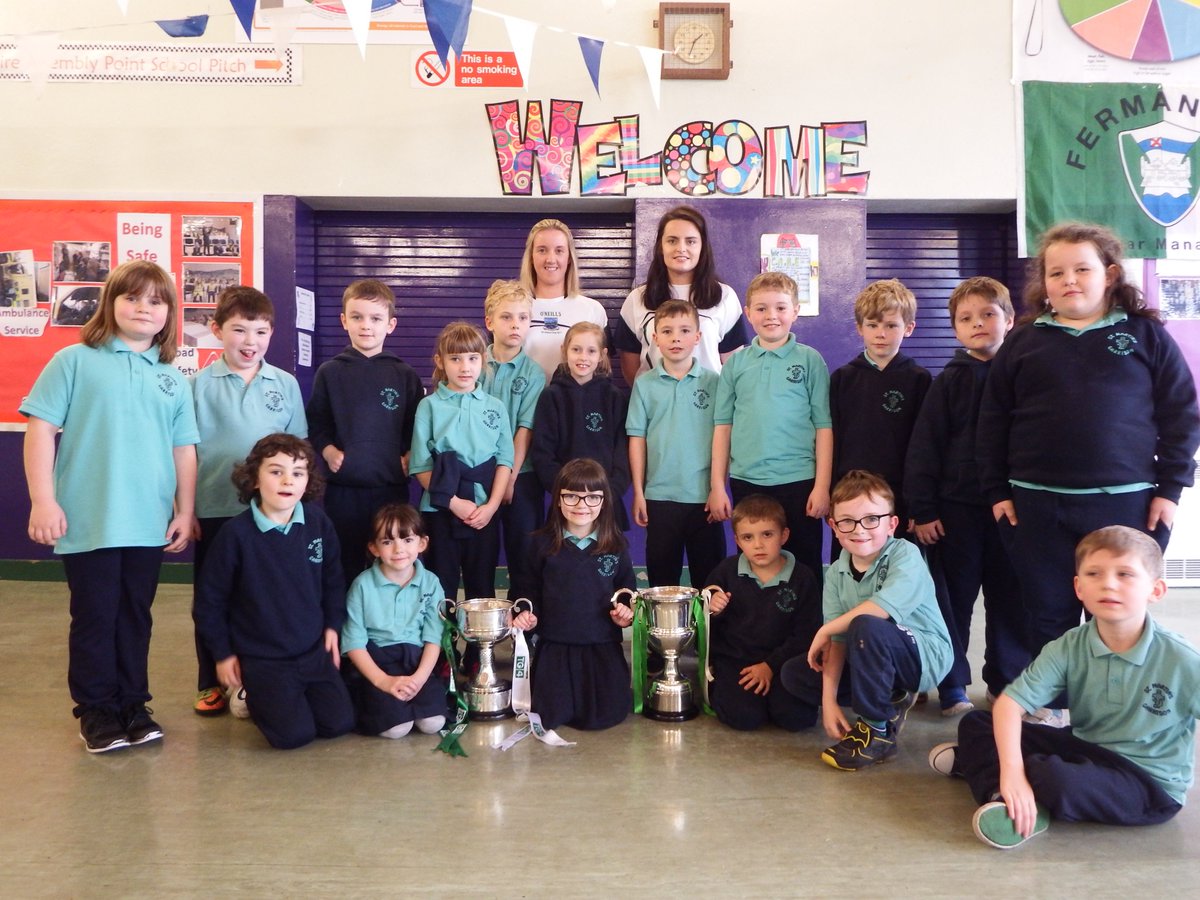 StMartinsPS's tweet photo. We were delighted to welcome Aisling Maguire and Shauna Hamilton (past pupils) with silverware recently won by @FermanaghGAA Ladies. https://t.co/zHx04wv8K9