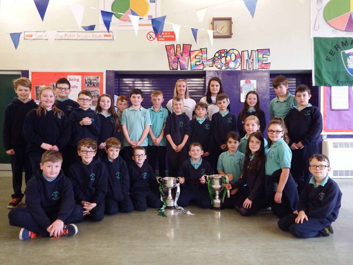 StMartinsPS's tweet photo. We were delighted to welcome Aisling Maguire and Shauna Hamilton (past pupils) with silverware recently won by @FermanaghGAA Ladies. https://t.co/zHx04wv8K9