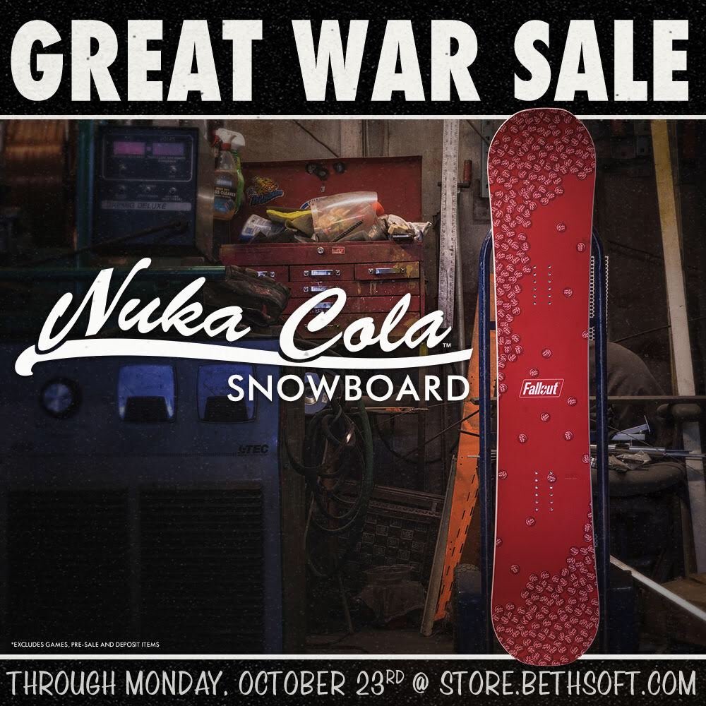 Nuka Cola Snowboard available NOW at the #Bethesda Store! Get yours today before their gone! store.bethsoft.com/nuka-cola-snow…