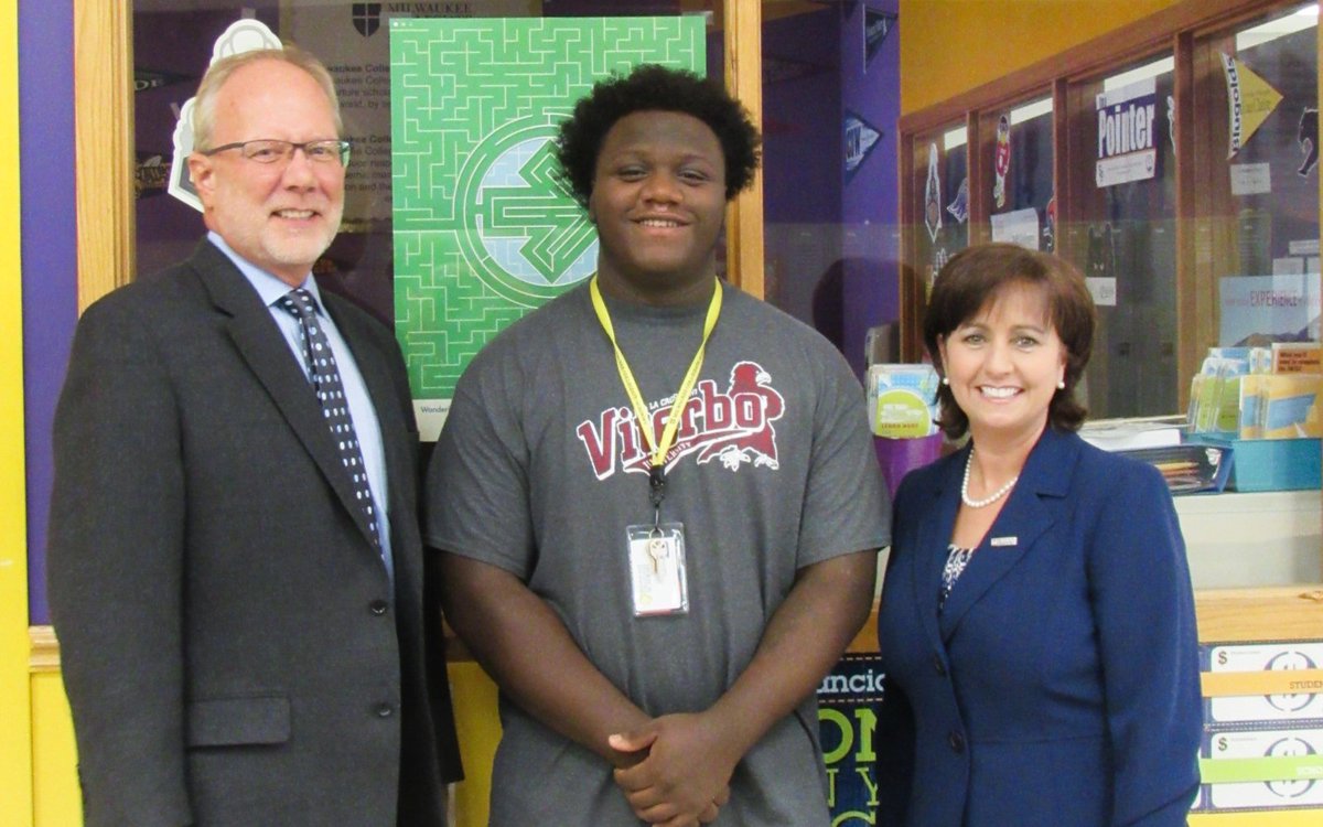 HowardFullerCA's tweet photo. We are proud! MCA celebrated its 1st College Acceptance of the year to @carrollu Go be great Greg! @HowardLFuller #wiedu #edchat #dMKE https://t.co/pq1Ytkx0m3