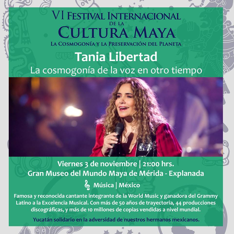 hiexmerida's tweet photo. La famosa y reconocida cantante Tania Libertad llega al #FICMAYA 2017.

¡No te lo puedes perder!

Entrada Libre.

#ViveFICMAYA https://t.co/XRU6FSGtto