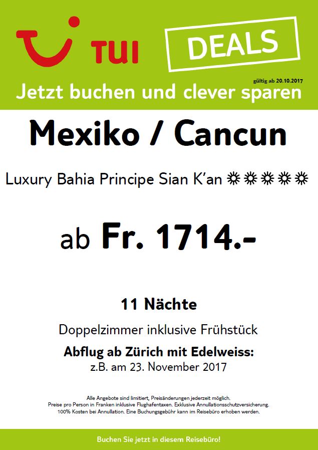 TUI_Cham's tweet photo. DRUCKFRISCH 😎! Wie wär's mal mit #Mexiko/#Cancun? Wir haben das passende #TUI Angebot um dem Herbst Blues zu entfliehen! #Ferien #Cham https://t.co/osPXu8CErk