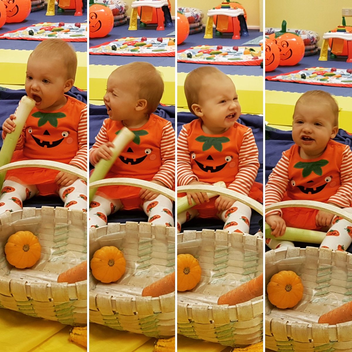 sophlgriffiths's tweet photo. #lovelyeliza insisting on eating raw leek... Clearly it didn't taste as good as it looked! #HarvestFestival https://t.co/oLYnnFPyPS