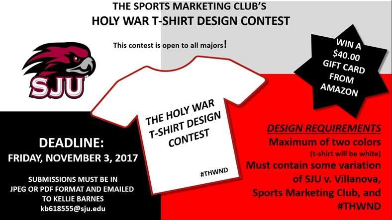 SJUSMC's tweet photo. The Holy War is quickly approaching and we need your help with the Holy War T-Shirt Design Contest! https://t.co/OQ8L5gLCNV