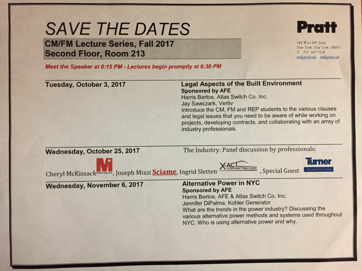 PrattCMFM's tweet photo. Save the dates for our upcoming lectures! https://t.co/7pR0WXTUT5