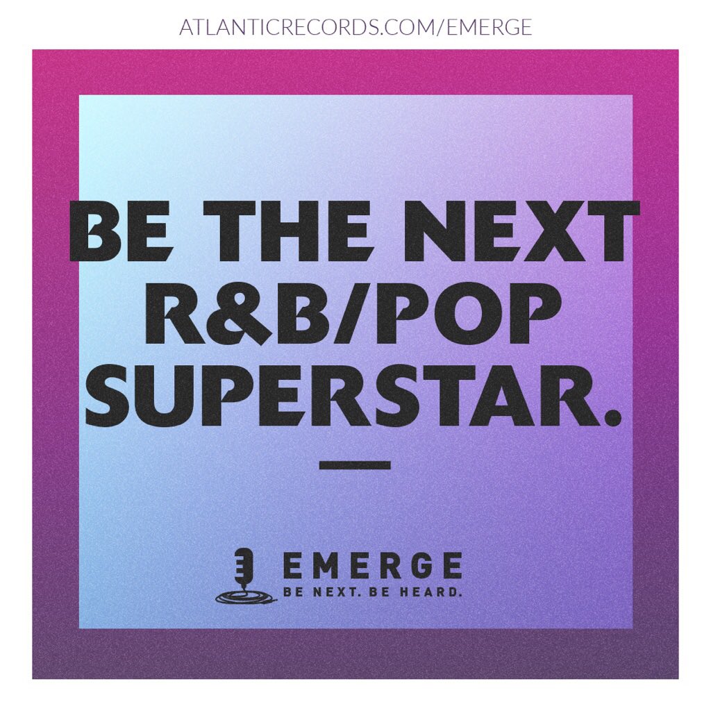 AtlanticRecords's tweet photo. We’re looking for the next R&amp;B/Pop superstar. Show us what you’ve got! #BeNextBeHeard @willyouemerge https://t.co/sZ2AJffiUt https://t.co/921RfvN8k1