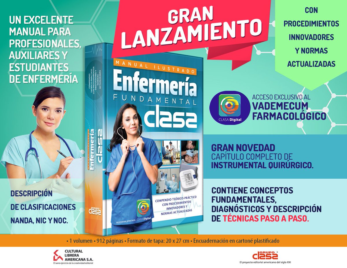 grupoclasa's tweet photo. 📣Estudiantes de #Enfermería 👉Un Manual para vos!  👉Con contenido digital extra en nuestro portal. 
▶️Más info  https://t.co/Z6JfvbKI06 https://t.co/BInpbAsHi0