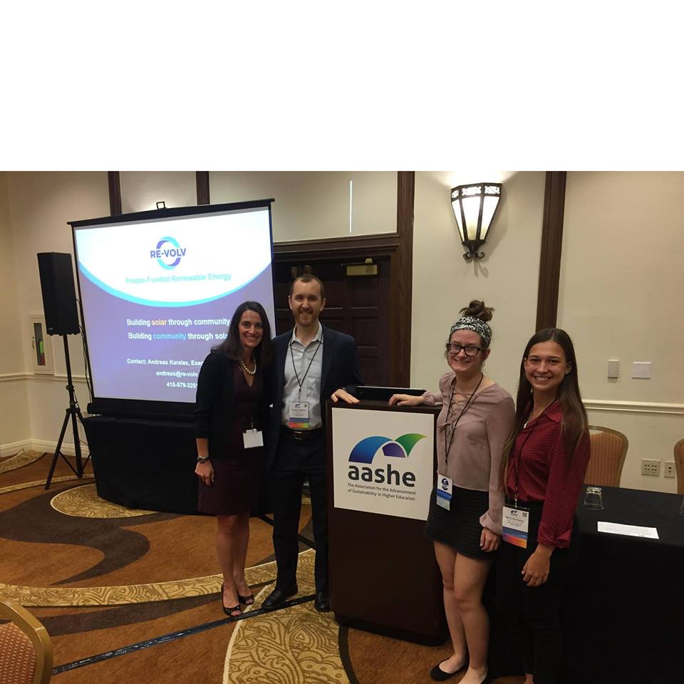 RE_volv's tweet photo. Thanks 2 @CCUChanticleers 's #SolarAmbassador team Cat Sweeney, Maria Karahalios and Dr. Pam Martin for representing @RE_volv at #AASHE2017! https://t.co/vSGKVyHUUP