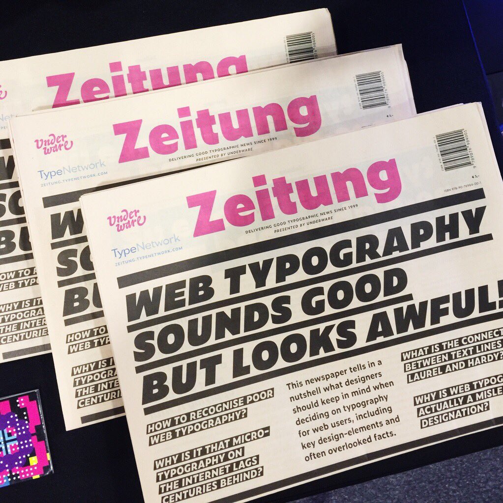 TypeNetwork's tweet photo. Check out cool type while learning about web typography. Get a free copy of @underware’s Zeitung news at our booth @ #TypekitCity #AdobeMAX https://t.co/QRoXIC0bRk