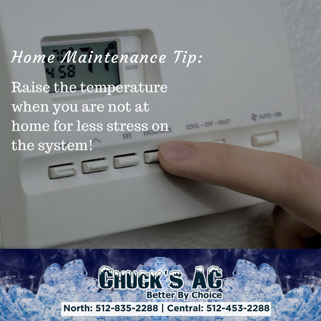 ChucksACRepair's tweet photo. #HomeMaintenance Tip: Raise the temperature when you are not at home for less stress on the system! https://t.co/g75O1ywj8X #DIY https://t.co/te5tHQFznd