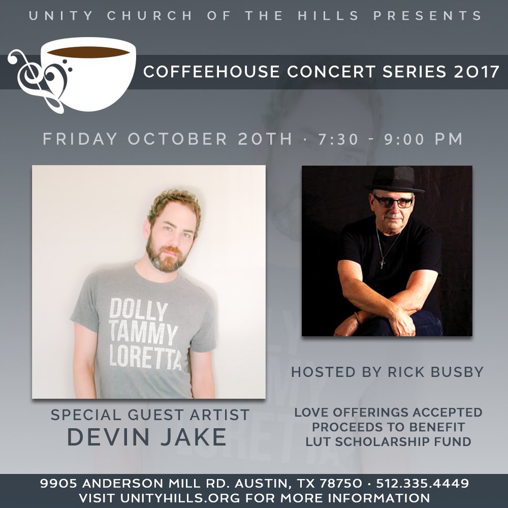 atticusrecords's tweet photo. Join us tonight at @unityucoh from 7-9PM for the final Coffeehouse Concert of the year featuring @DevinJake and our host @souldiver1 https://t.co/aSlViIb1y1