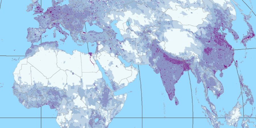 ciesin's tweet image. New data!  Global gridded 30 arc-sec pop count and density estimates for 1970 (shown), 1980, 1990, 2000 as geotiffs #NASAsedac #popdata