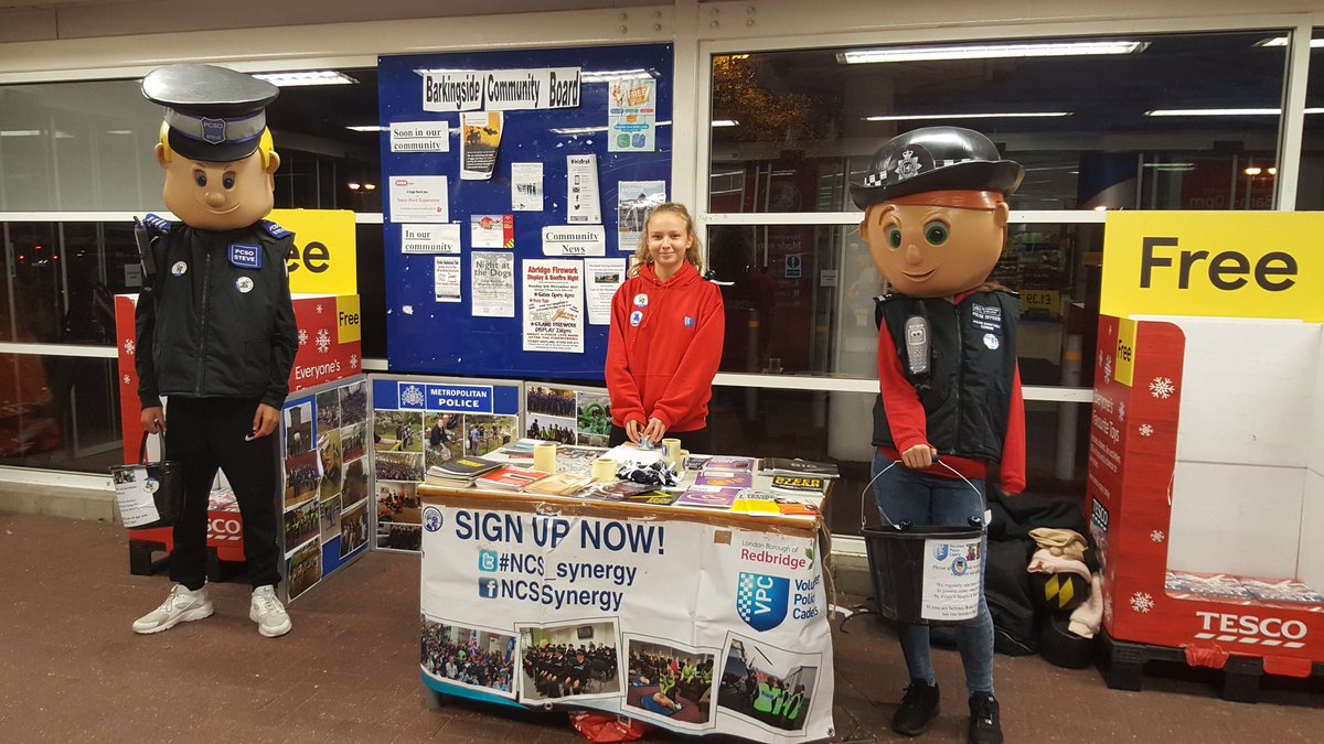 Redbridge Volunteer Police Cadets are giving out crime prevention advice, bag packing and recruiting at Tescos, Barkingside tonight.