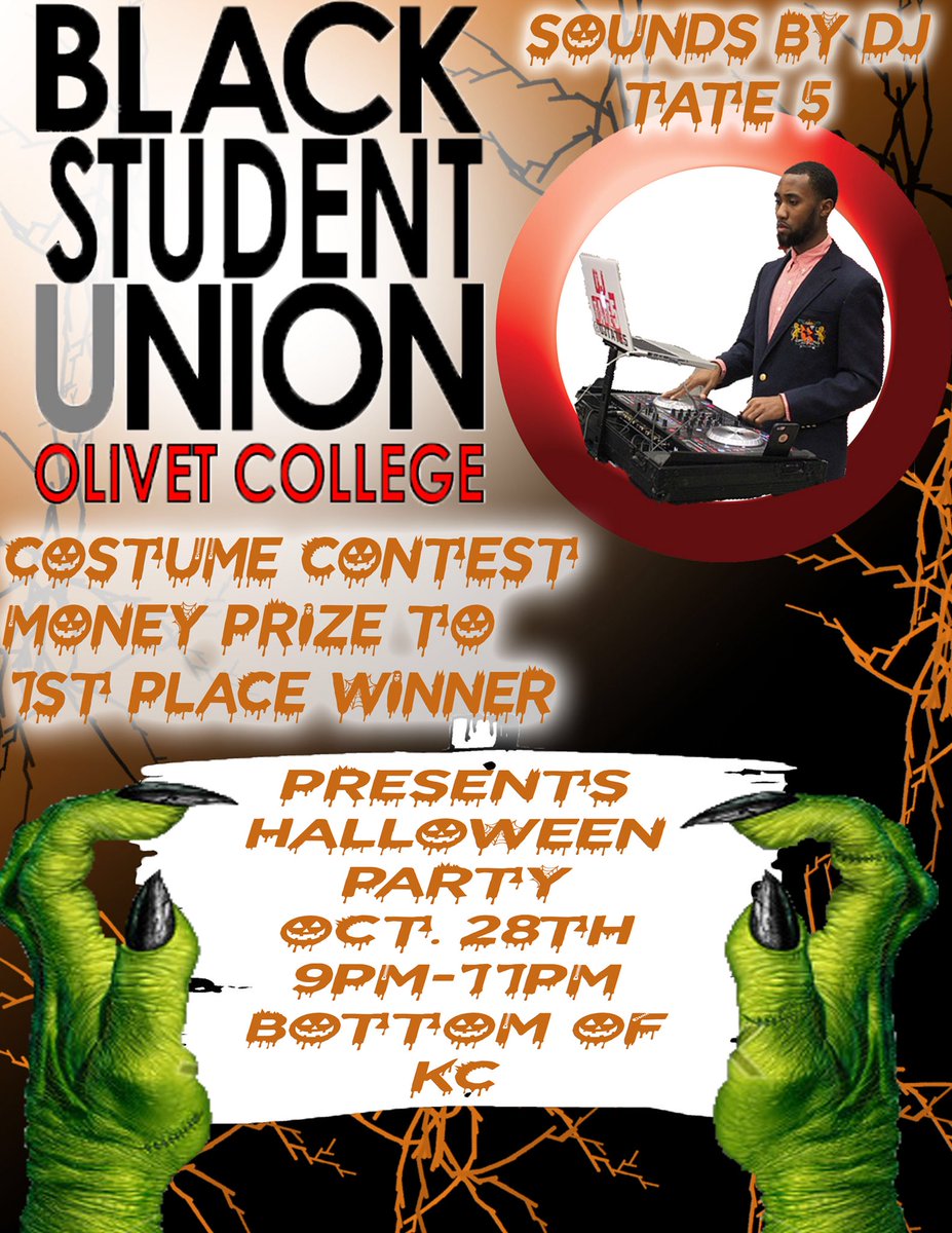 OlivetBSU's tweet photo. A event you don’t want to miss!!! Great music, candy and, costume contest. First place gets a cash prize !!! https://t.co/iFvshsJoVx