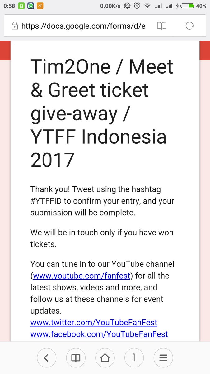 RizkiRamadhn's tweet image. Done!
Please choose me to win those tickets. my lil'brother also wanna see tim2one!!! 😥 #YTFFID #Tim2One