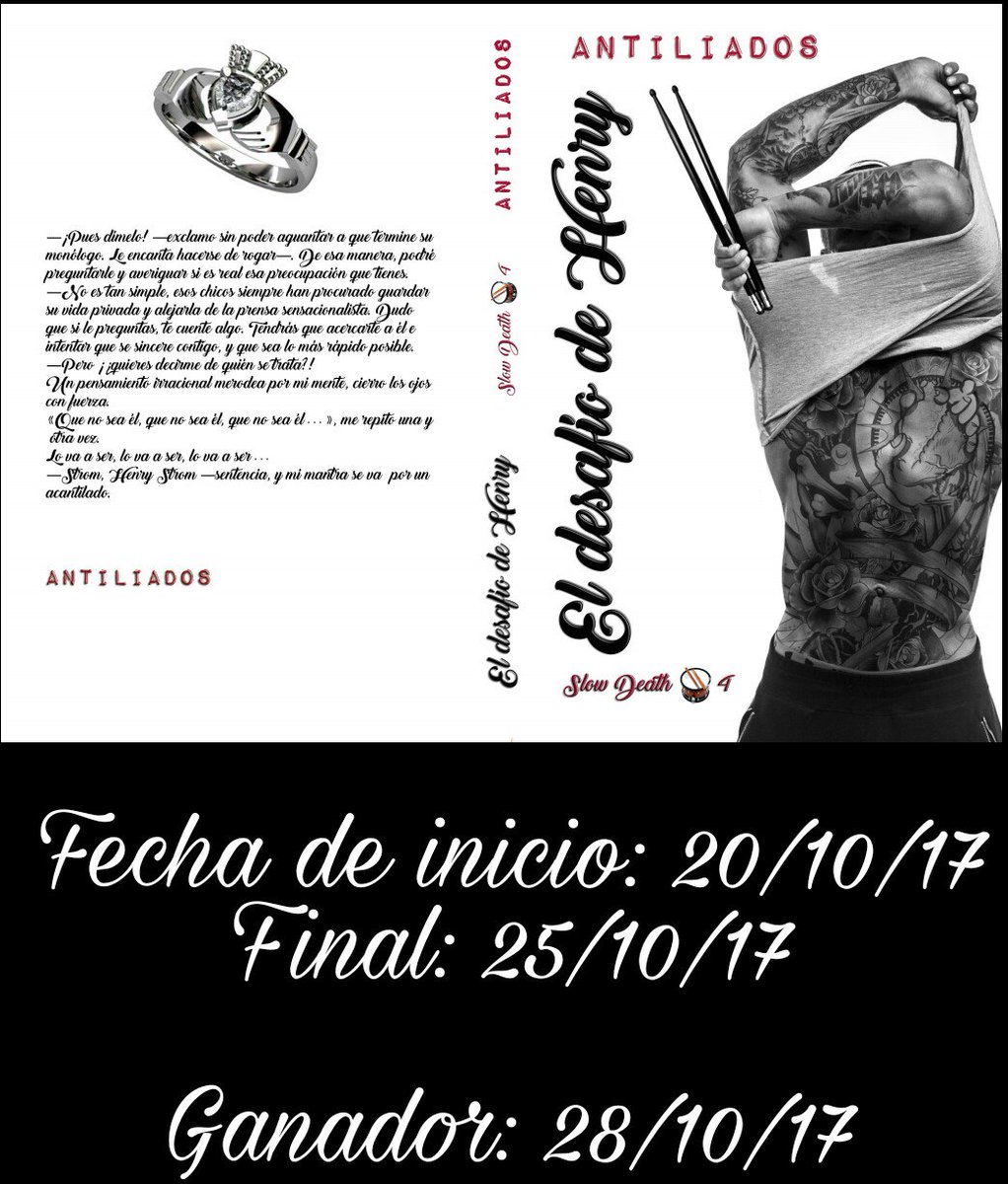 ¡SORTEO INTERNACIONAL!
1 libro en físico: El desafío de Henry #SlowDeath 4
Requisitos:
•Sígueme!
•Haz Retwit!
•Y comenta #YoLeoAntiliados