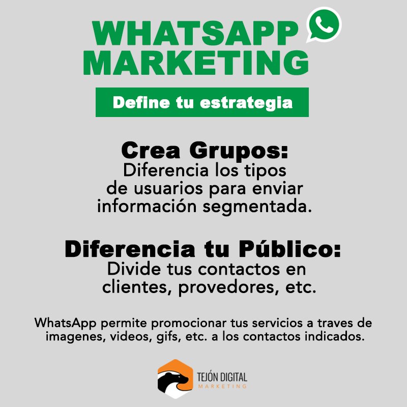 TejonDigitalMX's tweet photo. Es hora de utilizar #WhatsApp como parte de tu #estrategia de #MarketingDigital. Aquí te decimos resumidamente como funciona. #Mexico https://t.co/HaYXzpG6Pq