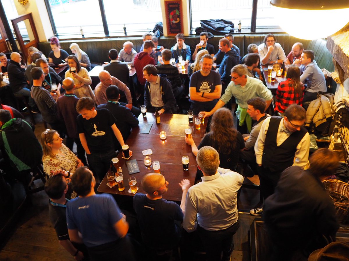 Final photographic update from #DrupalCampDublin day one... post session social moments. This shot is of the whole crew discussing the day!