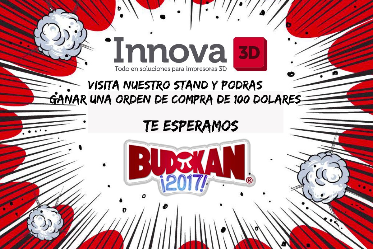 Innova3D te invita este sábado 21 y domingo 22 a visitarnos en nuestro stand en el Budokan,se sorteara una orden de compra de 100 dolares .