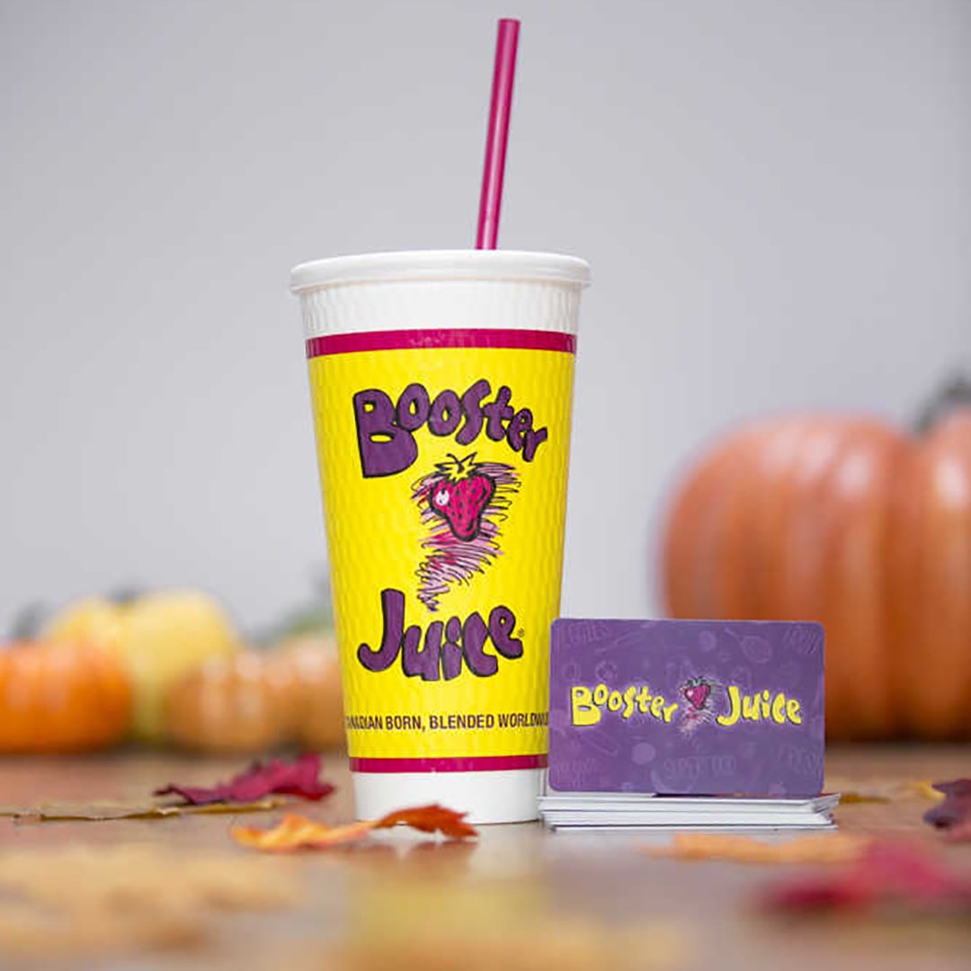 boosterjuice's tweet photo. CONTEST: Follow + RT to spread the word about our #PumpkinPatch Feature Smoothie for your chance to win a $25 #BoosterJuice gift card! 🎃 https://t.co/garKpP0R9P