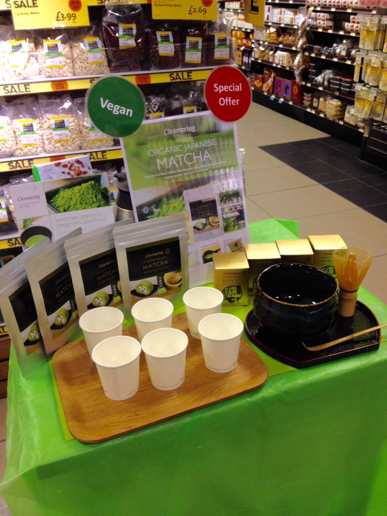 ClearspringUK's tweet photo. We're sampling #Matcha #tea @WholeFoodsUK in #HighStreetKensington #today ! Come and try๐ #JustAddMatcha #organic https://t.co/a4Z7EiU2Fw