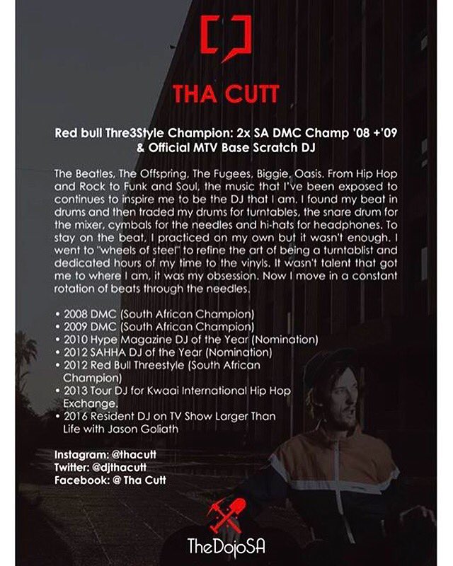 Thedojosa1's tweet photo. #TheDojoSA #RadioHeads Volume 3 of 7 with #ThaCutt at Boho. 29 October 2017. Tickets available. Get at us https://t.co/e4B8gZj9km