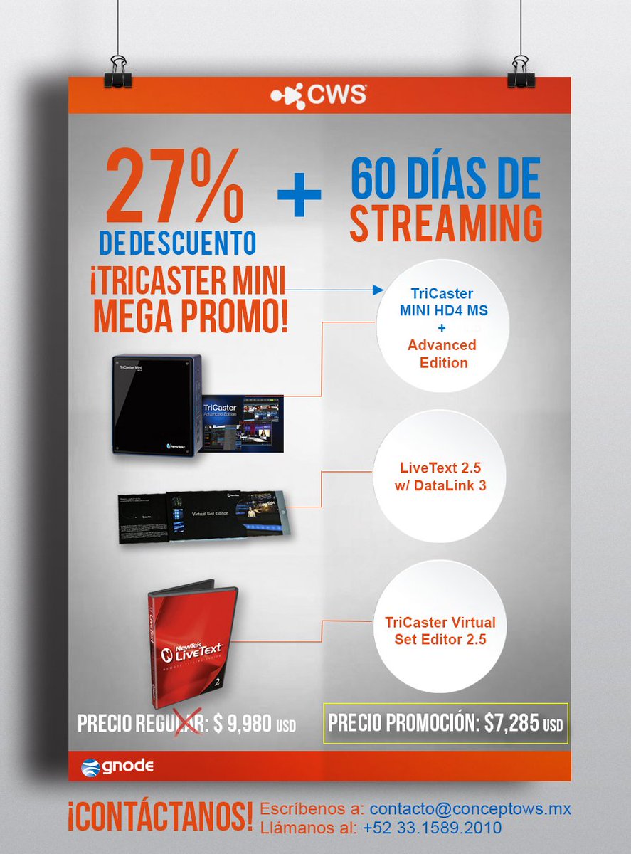 conceptows's tweet photo. 📢 ¡APROVECHA NUESTRA MEGA PROMOCIÓN! #TriCasterMINI #AdvancedEdition #VirtualSetEditor #LiveText ¡Contáctanos! https://t.co/2w6TF3V5Ut