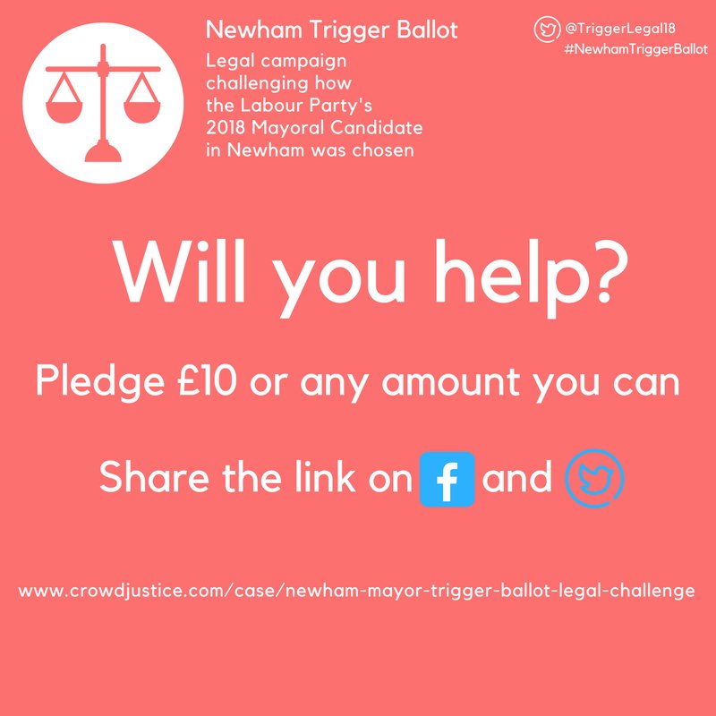 TriggerLegal18's tweet photo. Will you help? Pledge £10 or any amount you can: https://t.co/2HgEIbFLPd / share link on ur @facebook / RT this post! #NewhamTriggerBallot https://t.co/zU84lOsRR6