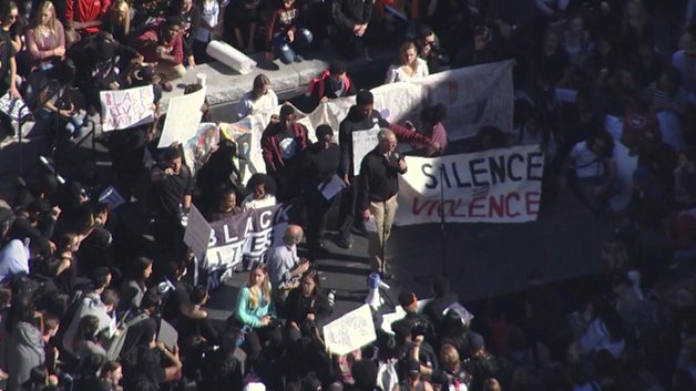 wbz's tweet photo. Hundreds Rally Against Racism On Boston College Campus. https://t.co/Eiwj5cYv1i https://t.co/6EH9NelqHx