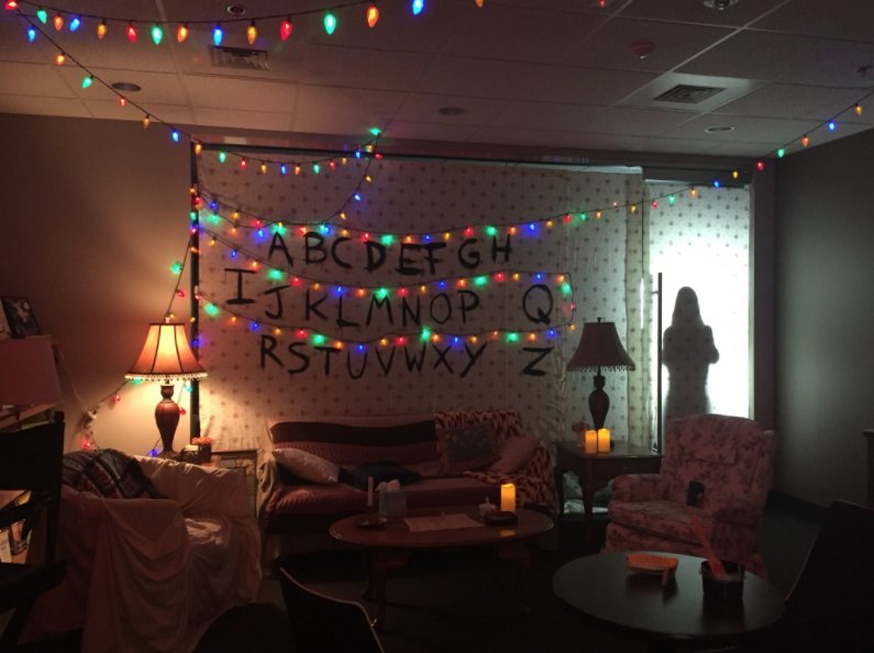 Shrink_Tank's tweet photo. We're not normal Shrinks. Exhibit A: @DrRKelly transforming waiting room into @Stranger_Things portal to the Upside Down 😍👍💥#StrangerThings2 https://t.co/QXqKptX0AI