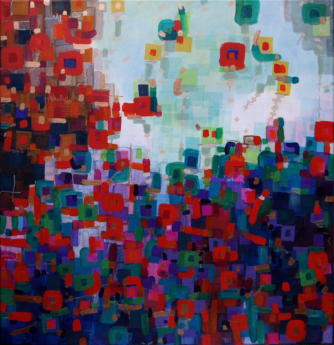 MossCreate's tweet image. Been doing 'Transmissions' glitch art paintings since 2013. Sold a lot, have a few. This one's called 'Beginnings'. #glitchart #art #uk
