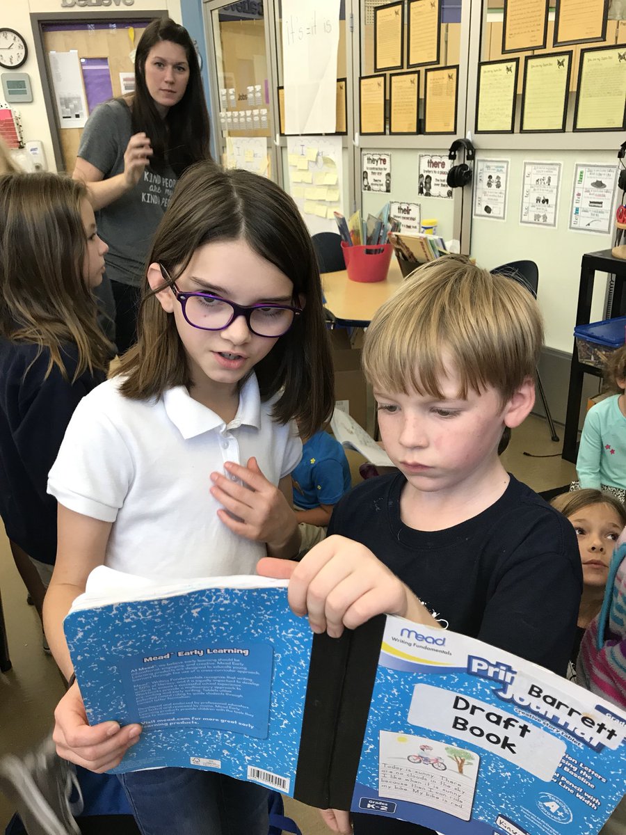 ShelliBrookman's tweet photo. First graders working with my 4th graders in writing! https://t.co/p7Zd9ALQZC