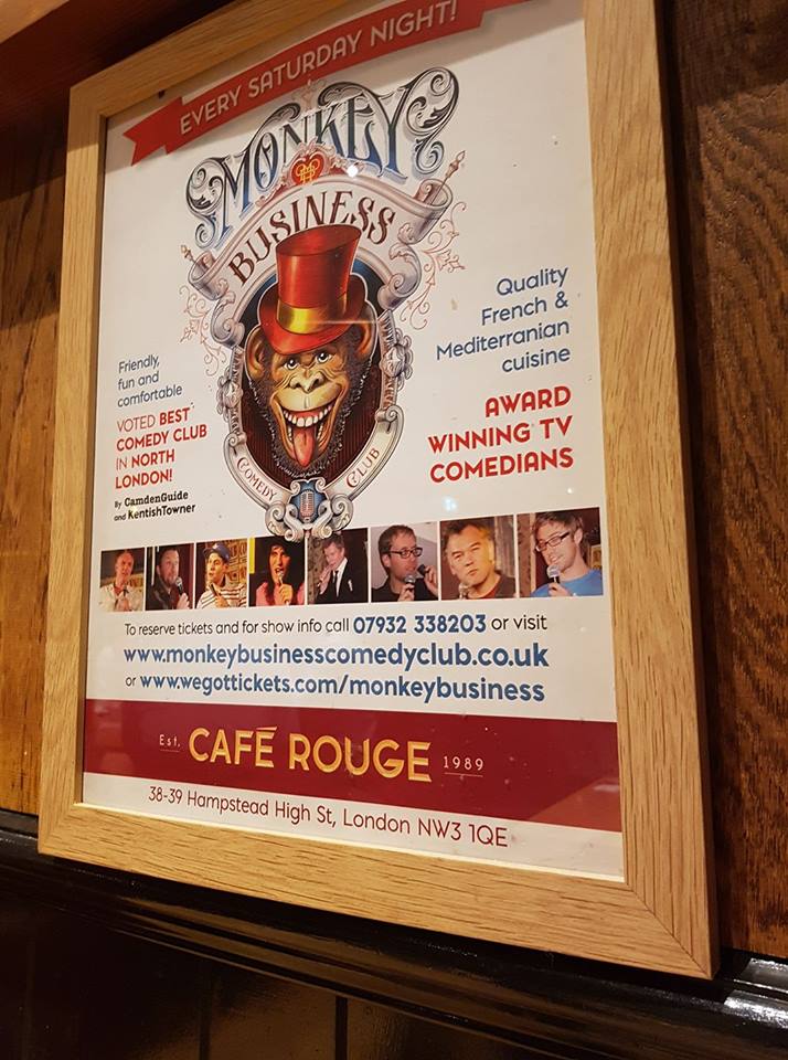 comedyMonkeyBiz's tweet photo. SAT 21 OCT CafeRouge #Hampstead Award winning acts #Comedy #London #Belsizepk #Kentishtown #Crouchend
 #standup https://t.co/UPCP07Xn8U https://t.co/HlzY9OLLnB