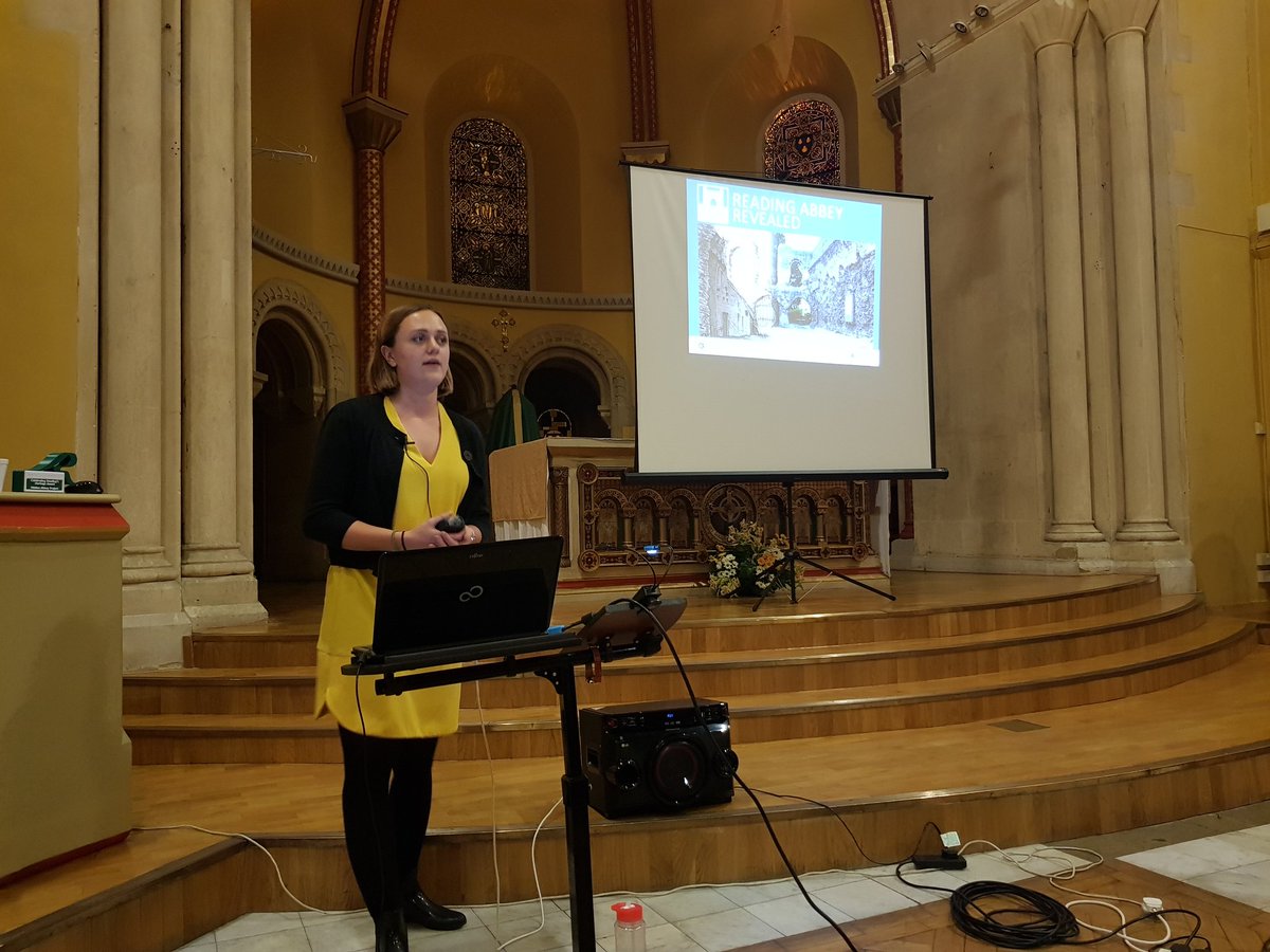 HiddenAbbey's tweet photo. A introduction by Father John O'Shea was followed by our update. Now Jess Freeland is giving an update on @RdgAbbey #rdguk #rdg https://t.co/OgGzSxfKPN